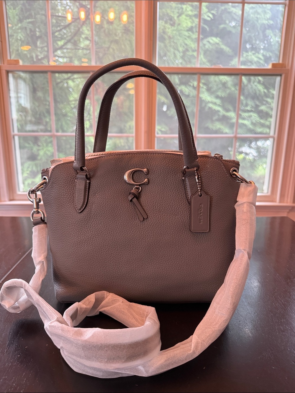 Coach Pebbled Leather Satchel - Slate Gray